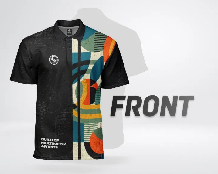 Light blue sky with white cloud above green hills, representing shirt design 1